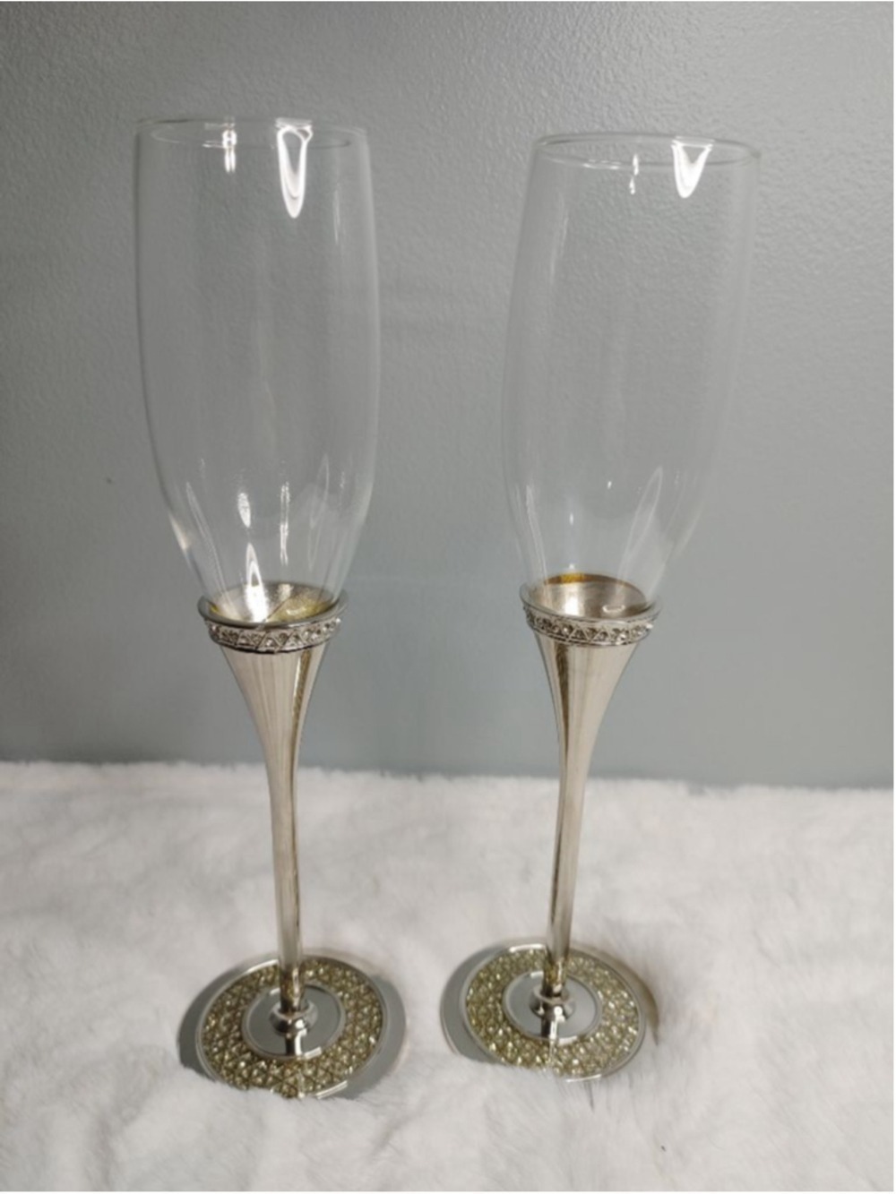 Gorham Silver & Clear Crystal Champagne Flutes Set of 2